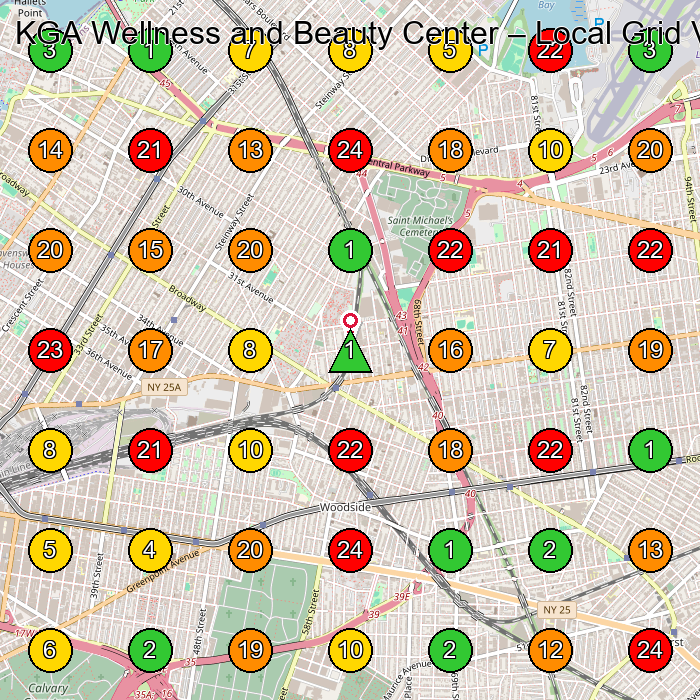 KGA Wellness and Beauty Center Spa Y Gimnasio GeoGrid ranking map for Astoria NY